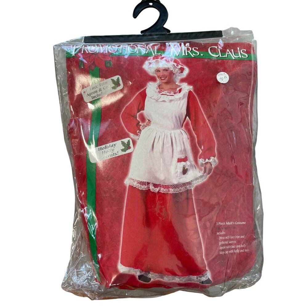 Fun World Promotional Mrs Claus Costume Adult Size 2-14 Red White Lace Trim NEW